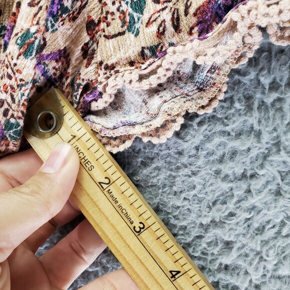 Democracy Top Womens XL Multicolor Floral Short Sleeve Smocked Lightweight Boho - Picture 6 of 9